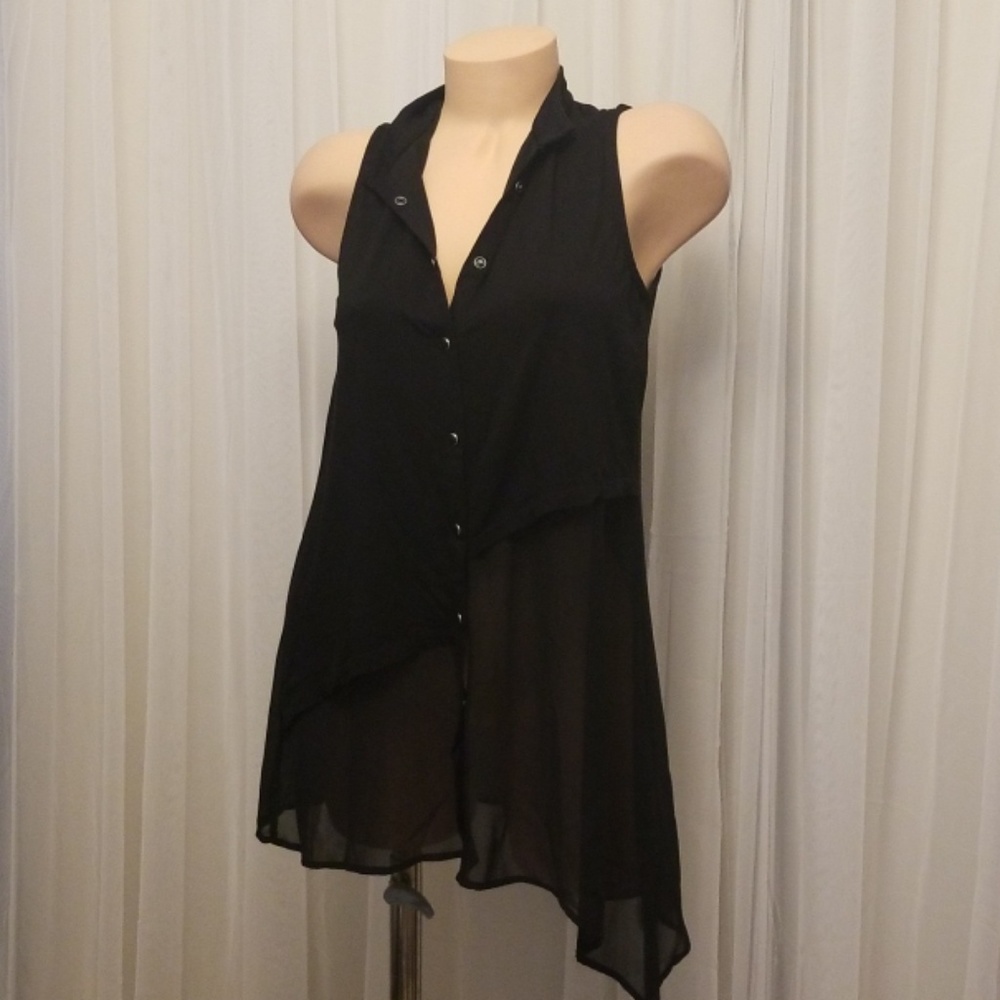 Sleeveless Sheer Chiffon Tunic Top Size Small S